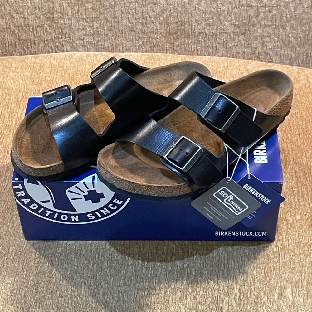 Birkenstock Arizona Amalfi Black Leather- Regular (Wide)- EU 39 US W8-8.5 M6-6.5